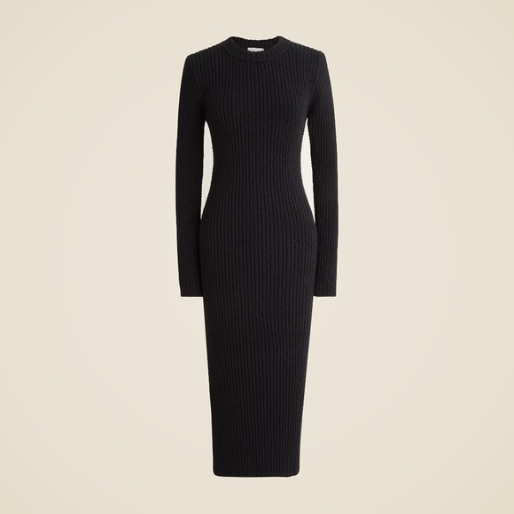NWT!! J. CREW Ribbed Sweater Dress Solid Black Knit Knitwear Midi Retro Medium - Picture 11 of 15